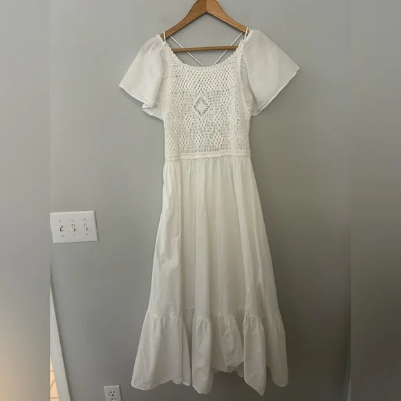 Zara White Crocheted Open Back Maxi Dress - Picture 3 of 8